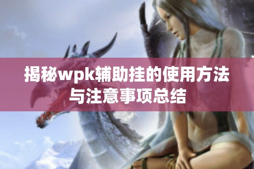 揭秘wpk辅助挂的使用方法与注意事项总结